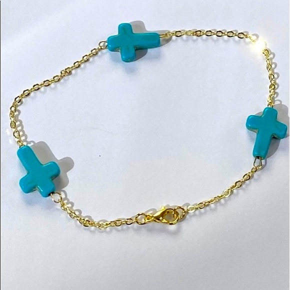 Turquoise Cross Set, Hand made, gold plated - Picture 8 of 12